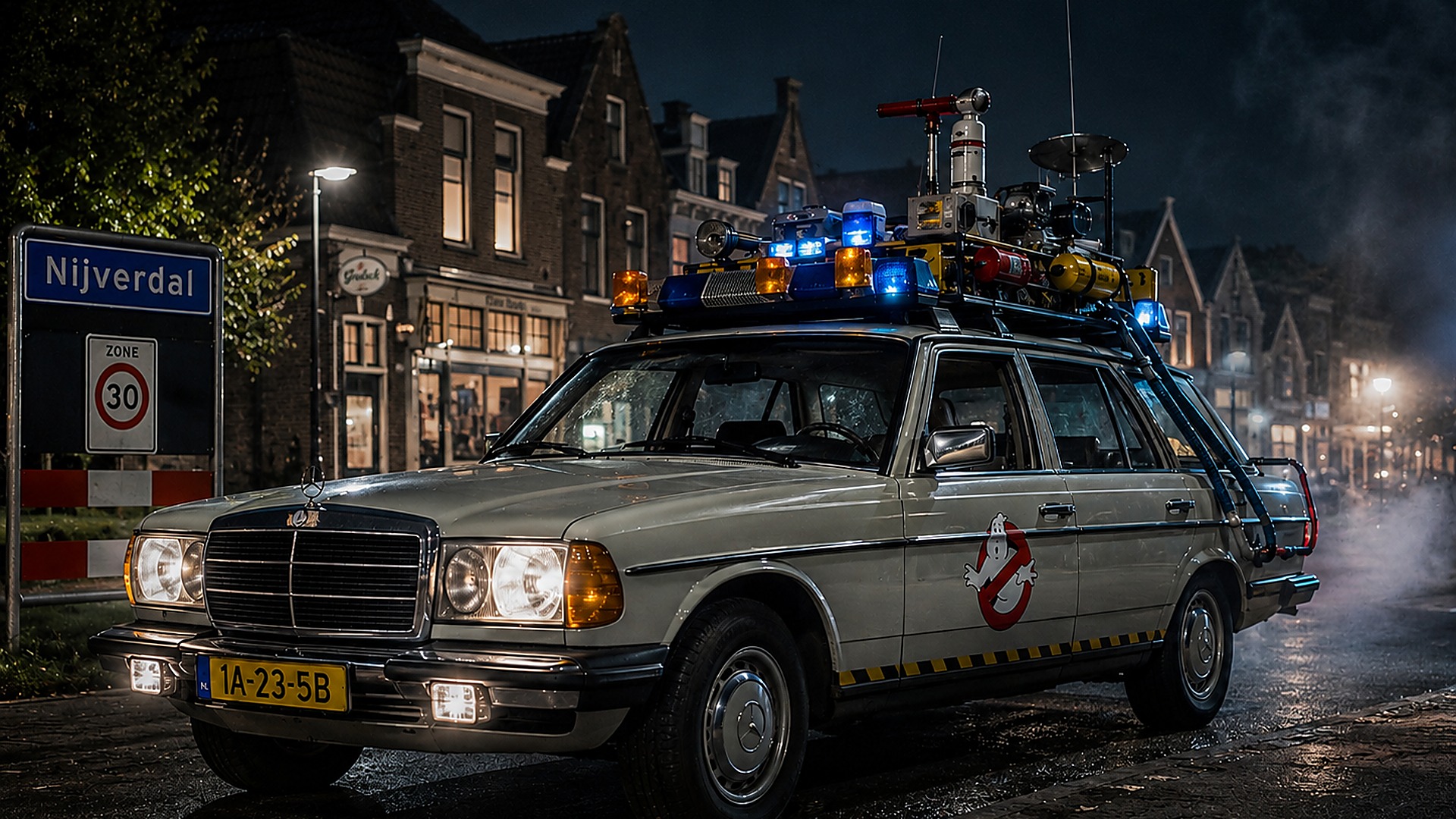 Mercedes W123 in Ghostbusters Ecto-stijl in Nijverdal